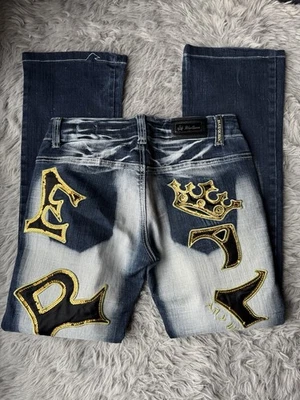 Ausgefallene y2k Blue Queen jeans mit Pailletten Größe 36 - Bild 1 von 4