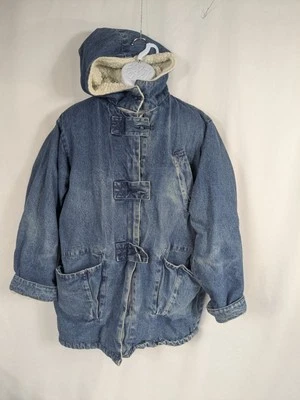 De Colección Años 80 SERGIO VALENTE Denim Tareas Chaqueta Mujer Mediana Cremallera Forrada Sherpa A017 Foto 1 de 4