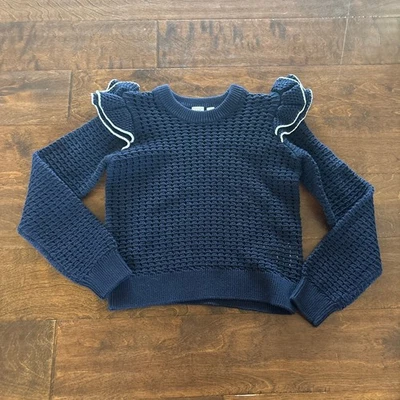 Suéter Gap Niñas Talla XL Tejido Abierto Azul Marino Volantes Preppy Femenino Foto 1 de 4