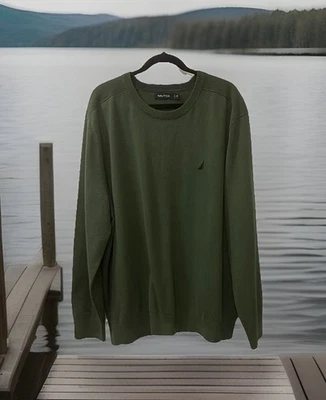 NAUTICA Sweater Size XXL Olive Green Crewneck  Preppy 100 % Cotton  - Image 1 of 4
