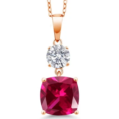 Colgante de plata enchapado en oro rosa de 18 quilates con diamantes cultivados en rubí y laboratorio de 5,74 quilates Foto 1 de 4