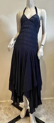 1990s Vintage BCBG Max Azria Silk Halter Dress w Chiffon Handkerchief Skirt Sz 8 - Image 1 of 4