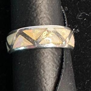 925 Sterling Silber und Opal Zick-Zack Bandring, Größe 4,5 - Bild 1 von 5