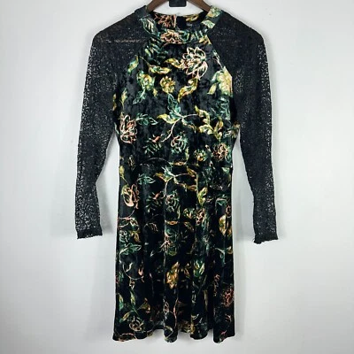 Bebop Velvet Floral Lace Dress Women M Fairy Grunge Goth Cottagecore Academia - Image 1 of 4