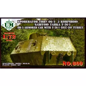 Plastic model kit Scale 1:72 OB-3 armored railway car with T-26-1 turret UMT 609 - Picture 1 of 5