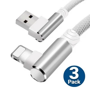 3 Pack Angle Chargers for Comfort USB Fast Charge Data Sync Nylon Braided - Picture 1 of 7