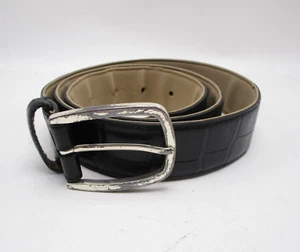 Calvin Klein Black Distressed Leather Belt Mens Size 34 Silver Tone Buckle - Picture 1 of 3