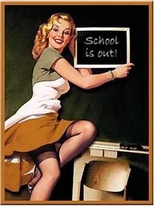 School Is Out Pinup steel fridge magnet - Picture 1 of 1