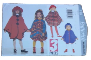 Cape Poncho with Hat Girl's Sizes 7 8 10 Uncut Pattern Butterick 3581 Easy 1994 - Picture 1 of 10