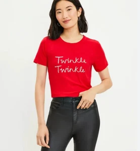 Ann Taylor Loft Women's Size XXS Twinkle Shimmer Everyday Red Crew Tee - Picture 1 of 7