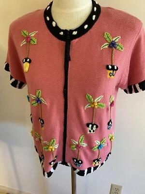 Cárdigan Jack B Quick Cremallera Completa Manga Corta Rosa Palmas Mujer Mediano Foto 1 de 4