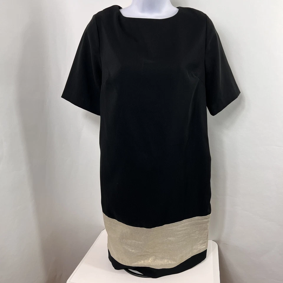 Vestido recto Notations para mujer XS manga corta por encima de la rodilla negro dorado banda elástica Foto 1 de 4