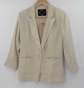 NWT Love Tree Jacket Juniors WOMEN’s Beige 100% Linen Blazer Beachy Career Sz L - Picture 1 of 10