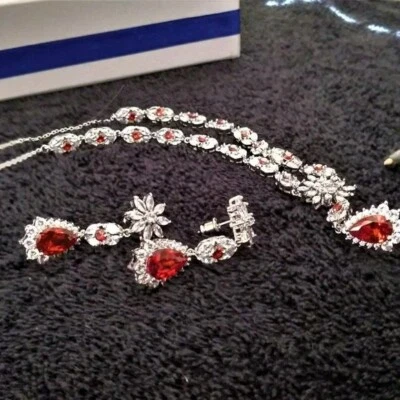  Ruby necklace with matching earrings made of solid silver and 10k gold - Image 1 of 3