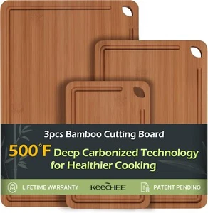 Bamboo Cutting Board, Durable Wood Cutting Boards for Kitchen Built-in Handles - Picture 1 of 9