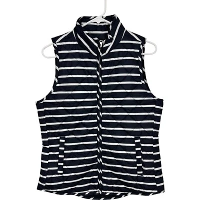 Chaleco Gap Mujer Negro Blanco S Acolchado Cremallera Frontal Informal Rayas Chaqueta Sin Mangas Foto 1 de 4