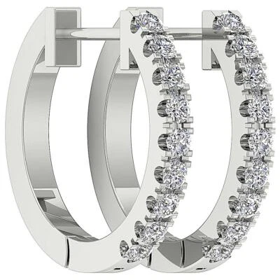 Hoop Earring VS1 F 0.25Ct Round Diamond 14K Solid White Gold 0.60 Inch Appraisal - Image 1 of 4
