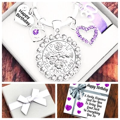 2017THELITTLETHINGS 60th 70th 80th BIRTHDAY Gifts, Lilac,21st 25th Lucky Sixpence, Keyring, Gift Box