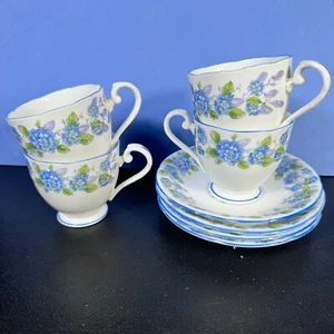 Vtg Small Tea Cup & Saucer 8pc Royal Grafton England Bone China Blue Floral 1965 - Picture 1 of 13