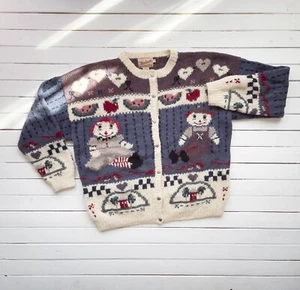 vtg Woolrich Raggedy Ann rag doll hand knit cardigan sweater L - Picture 1 of 5
