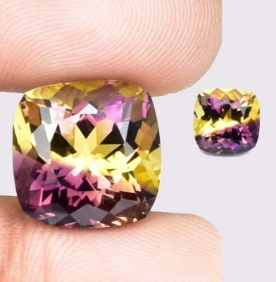 1 Pair 16 x 16 MM Natural Bi-Color Bolivia Ametrine Untreated Gemstone Certified - Image 1 of 3