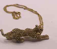 Vintage gold tone yellow gold rhinestone panther leopard big cat pendant