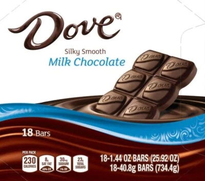 DOVE Chocolate con Leche Tamaño Único Barra de Caramelo Caja de 18 Barras de 1.44 Onzas  Foto 1 de 4