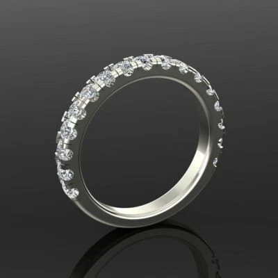 1 Ct Round Lab Created Diamond Half Eternity Wedding Band 14k White Gold Plated - Image 1 of 4