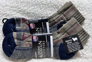 2 Pair Ascend  Navy Tan Ankle 70% Merino Wool Socks Ballston Size Med 5-9 - Picture 1 of 13