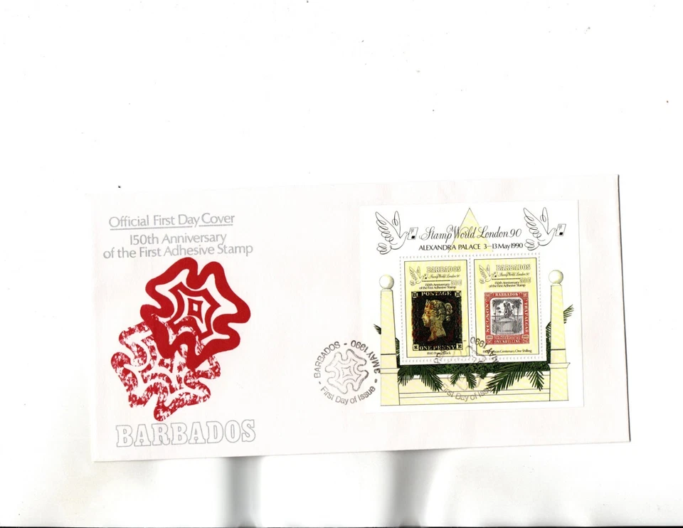Barbados FDC Sc#781 Souvenir Sheet 1990 London Stamp Show-Stamp on Stamp - Image 1 of 1