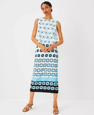 Falda Columna Ann Taylor Nueva Con Etiquetas Cerulean Geo Border Mezcla Lino Talla 4P Foto 1 de 4