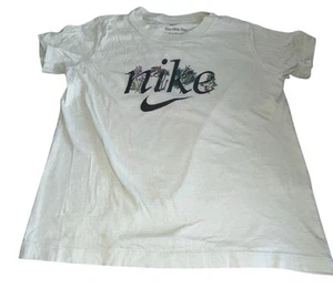 Nike Girls Short Sleeve T Shirt Size Small Off White Nike Logo Floral - Picture 1 of 6