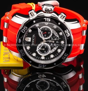 Reloj Invicta Hombres PRO DIVER CRONÓGRAFO NEGRO Esfera Plateada ROJO NARANJA Correa SS - Imagen 1 de 10