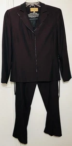 Bergamo by EBI Women’s Two-Piece Pant Suit Sz 8 Wine Burgundy Black Bead Trim US - Picture 1 of 24