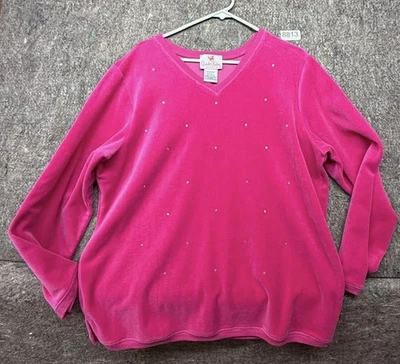 Quacker Factory Women's Sweater Pink Rhinestone Embellishment  XL - Image 1 of 4