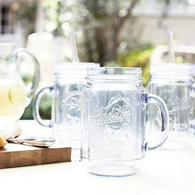 Taza de viaje con pajita Aladdin con aislamiento transparente tarro de albañil 20 oz NUEVO Foto 1 de 2