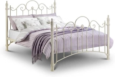 'Florence' White Metal Double Bed Frame Pretty Shabby Chic French Cream Girls - Image 1 of 4
