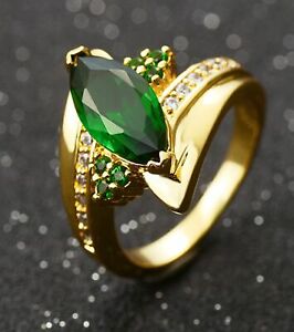 Gorgeous Size 9 Halo Brida Emerald 18K Gold Filled Rings For Women Wedding