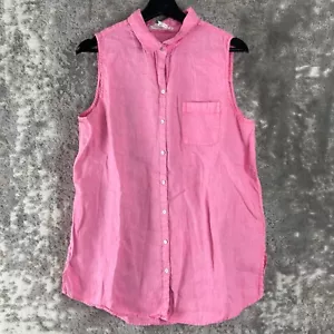 C&C California Sz L 100% Linen Pink Sleeveless Button Tank Top Pocket Lightweigh - Picture 1 of 10