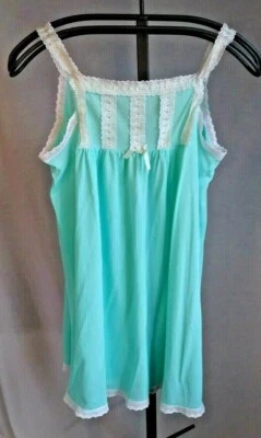 Vtg Peignoir Nightgown Robe Set Mint Green/Blue Babydoll Size Sm/Med Eyelet Trim - Image 1 of 4