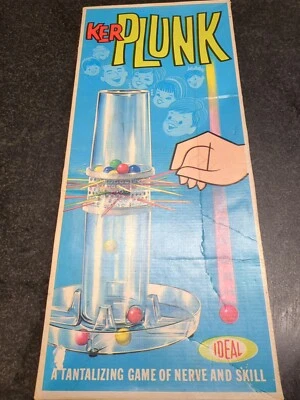 Vintage 1967 Kerplunk Game By Ideal Original Box Cats Eye Marbles and Sticks - Image 1 of 4