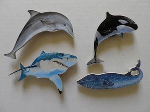 SET OF 4 SEA LIFE NEW FRIDGE MAGNETS.ORCA KILLER, BLUE WHALE, SHARK & DOLPHIN - Foto 1 di 1