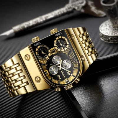 OULM男士大脸手表石英表全钢军用腕表奢华 — 第 1/4 张图片