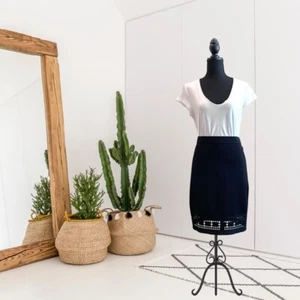Etcetera Women’s S Pull On Geometric Cut Out Hem Stretch Knit Skirt Black - Picture 1 of 11