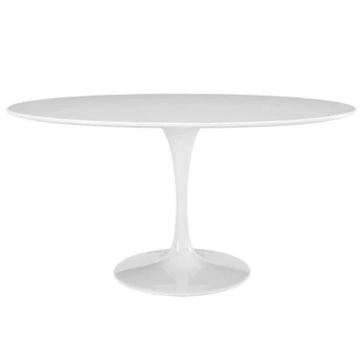 60" Oval White Pedestal Stem Dining Table Lacquered Chip Resistant Wood Top - Image 1 of 3