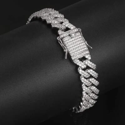 Men's Gold Plated Stainless Steel Iced CZ Out Miami Cuban Link Bracelet 12mm - Image 1 of 4