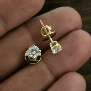 1Ct Round Cut Lab-Created Diamond Solitaire Stud Earrings 14K Yellow Gold Finish - Picture 1 of 4