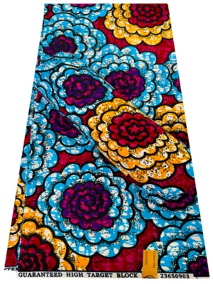 Polyester African Wax Prints Fabrics - Pink, Sky-Blue, White, Black, Orange, Red - Image 1 of 3
