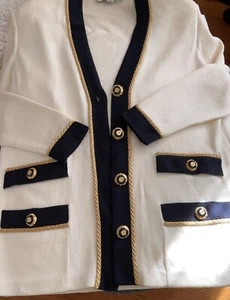 Authentique pull cardigan en laine blanche ST JOHN magnifiques boutons taille 2 - Photo 1/16