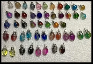 Handcrafted Miniature Crackle Glass Silver Christmas Tree Ornaments 8 & 10mm - Picture 1 of 6